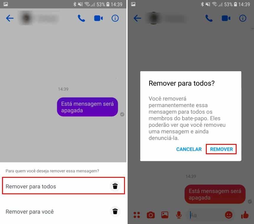como apagar mensagem no messenger