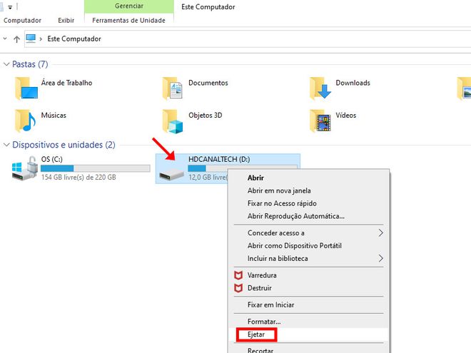 como ejetar pen drive com segurança