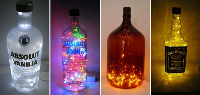 como fazer luminaria de garrafa de vidro