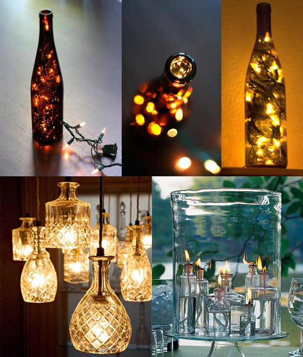 como fazer luminaria de garrafa de vidro