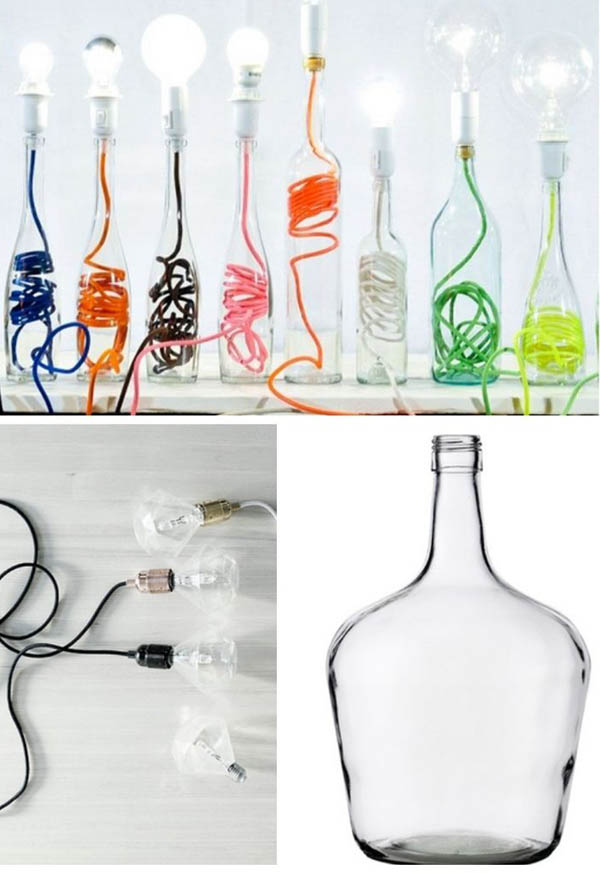 como fazer luminaria de garrafa de vidro