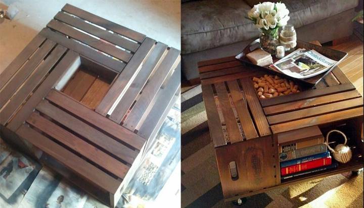 como fazer mesa de centro com caixotes