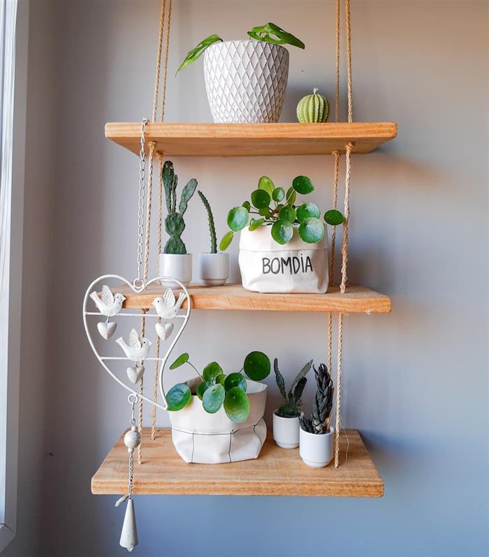 ideias criativas de prateleira de corda e madeira para inspirar sua decoração