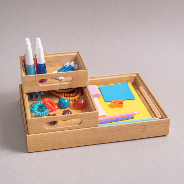 ideias de organizador de escritório de bambu criativo