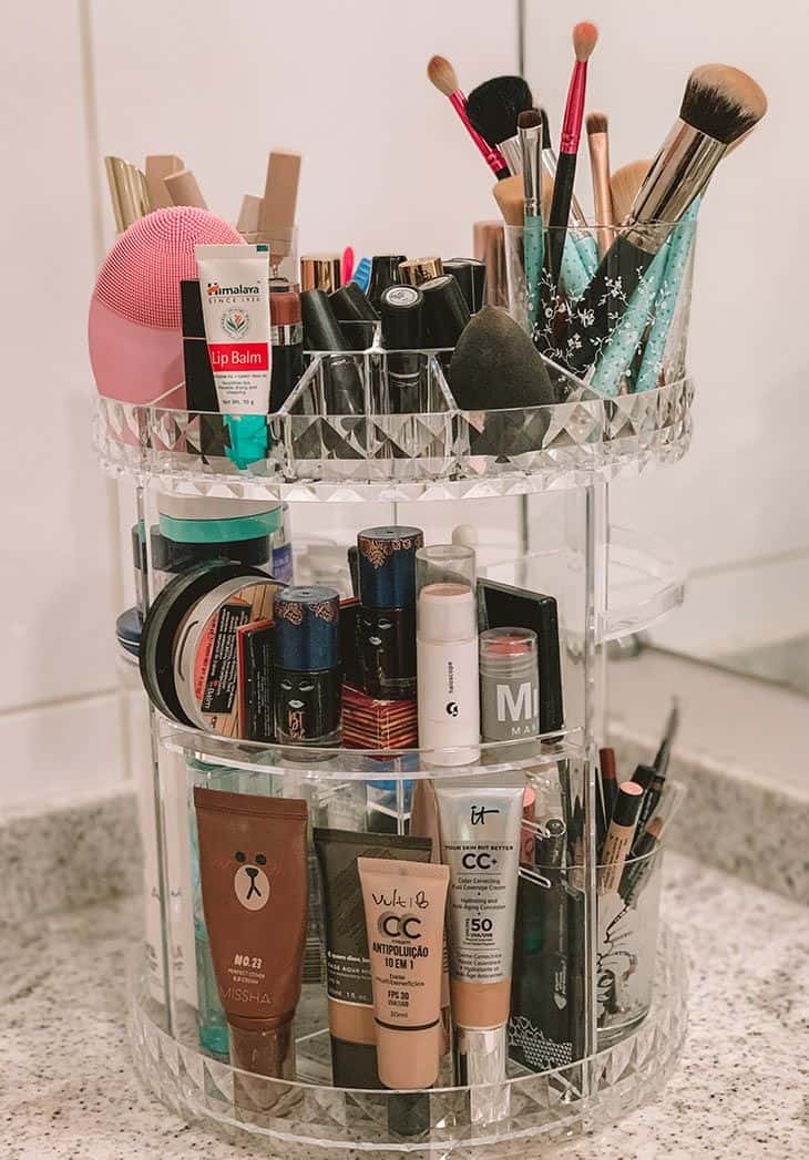 como fazer um organizador de maquiagem de feltro