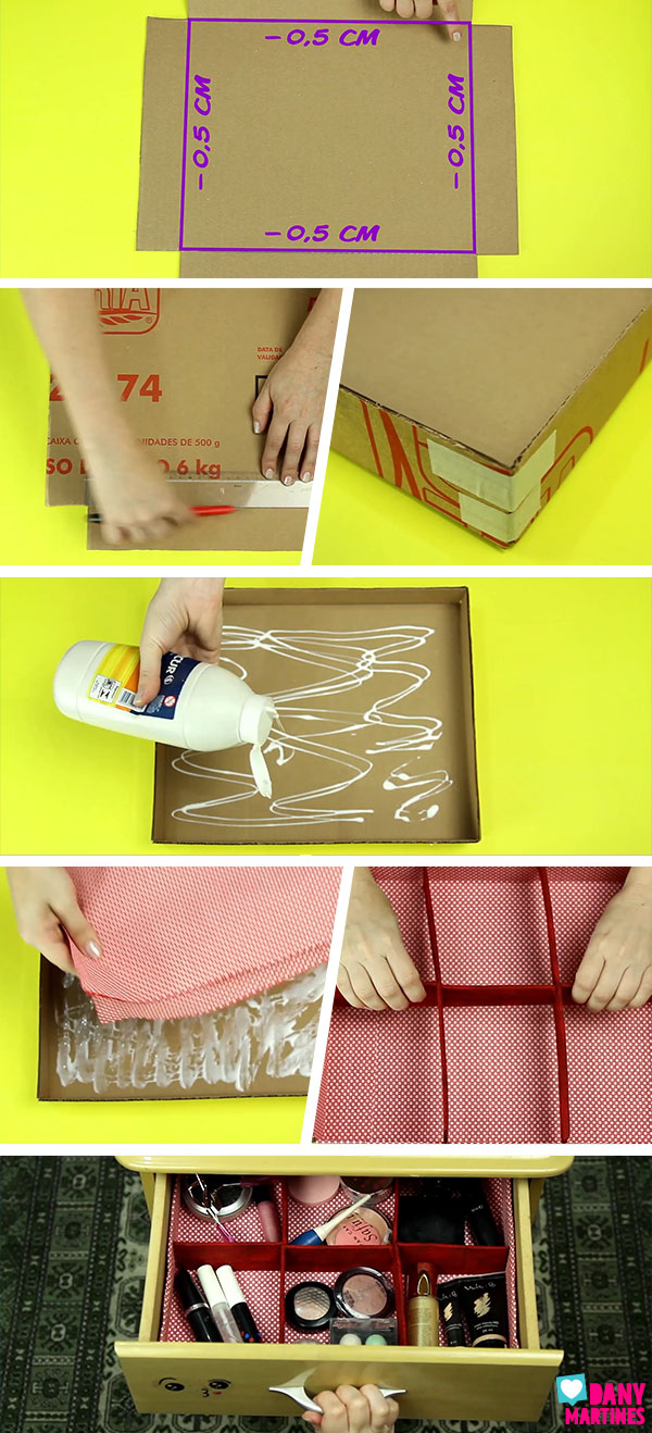 como fazer um organizador de maquiagem de papelão