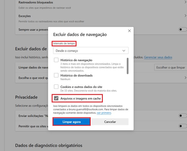 como limpar o cache do navegador