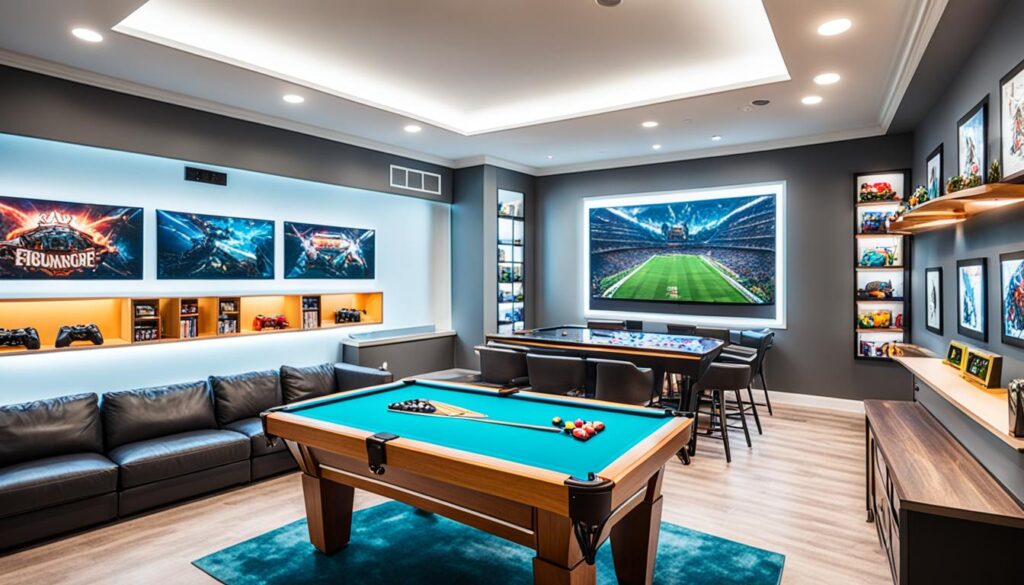 5 ideias de títulos:
1. Transforme sua Sala de Jogos: Dicas Essenciais de Layout e Organização
2. Iluminação e Ambiência: Crie a Atmosfera Perfeita para sua Sala de Jogos
3. Armazenamento Inteligente: Soluções Criativas para sua Área de Lazer
4. Do Pebolim à Sinuca: Planejando o Espaço Ideal para Cada Jogo
5. Conforto e Estilo: Os Detalhes que Elevam sua Sala de Jogos