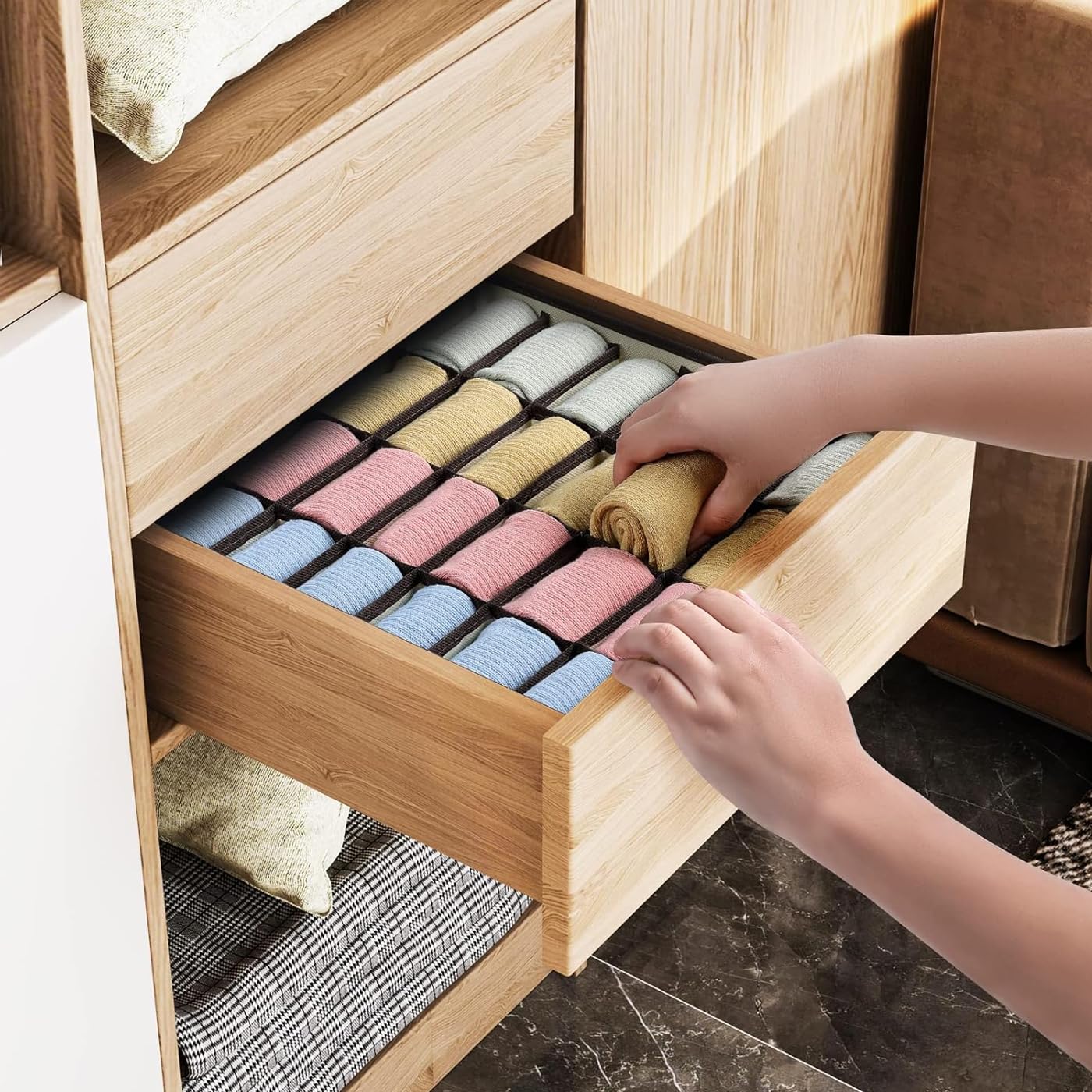 como organizar a gaveta de lenços