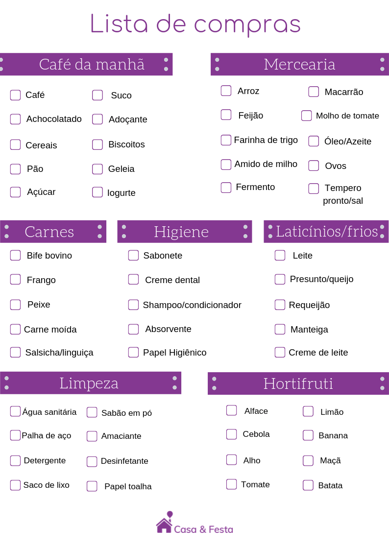 como fazer lista de compras por categoria