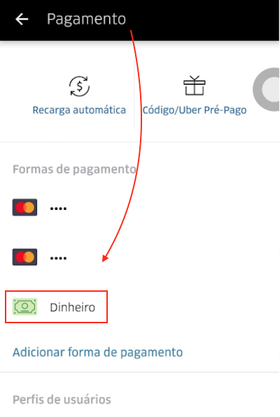 como configurar pagamento em dinheiro no Uber passo a passo