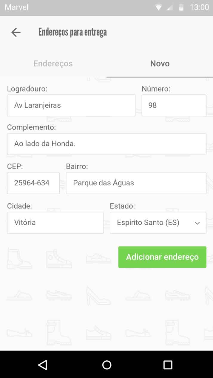 como preencher endereço de entrega corretamente