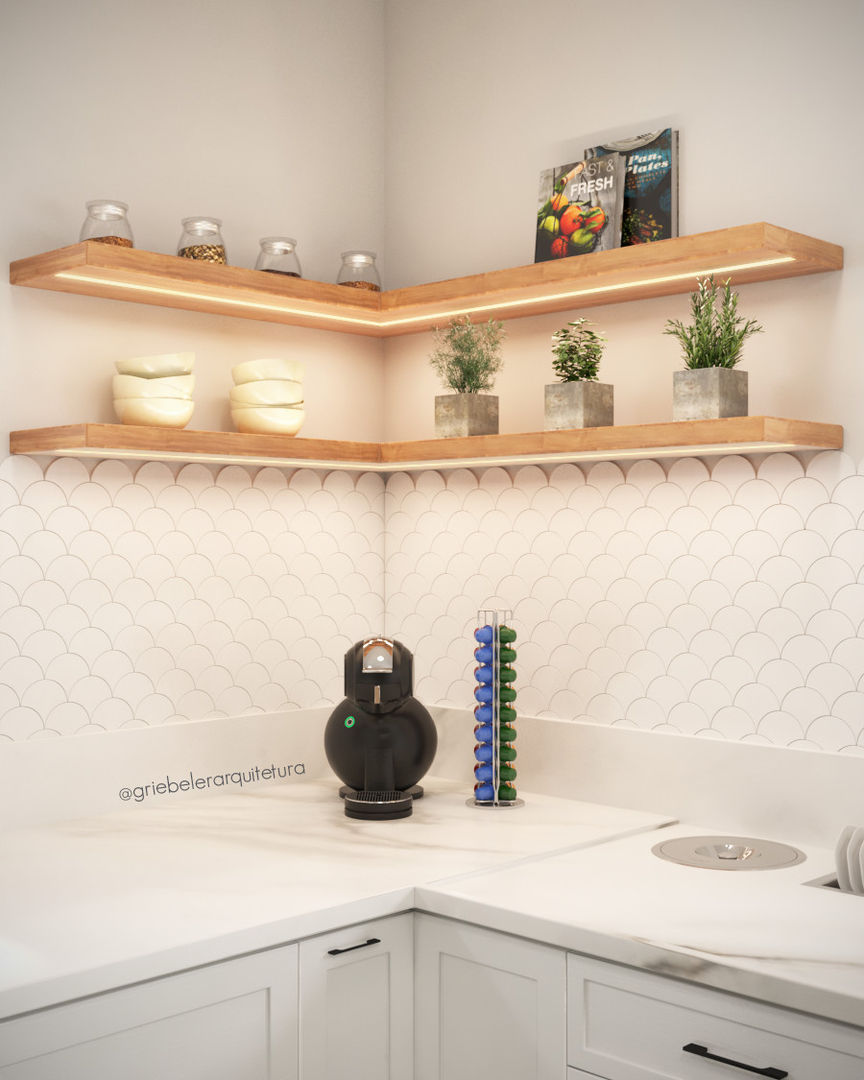 decoração de cozinha com prateleiras