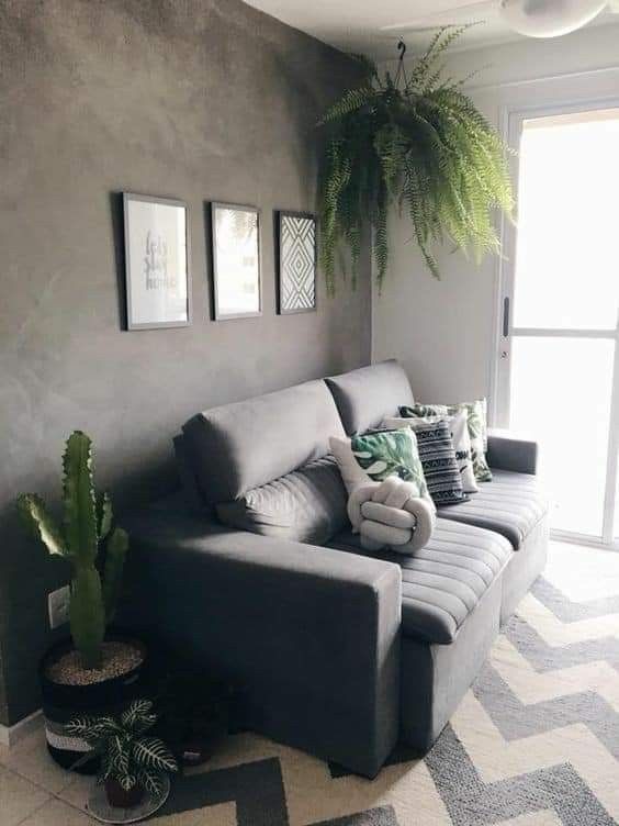 como decorar sala com parede cinza