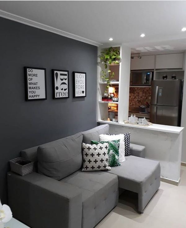 decoração sala parede cinza claro