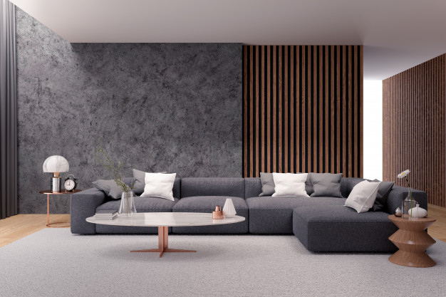 decoração sala parede cinza médio