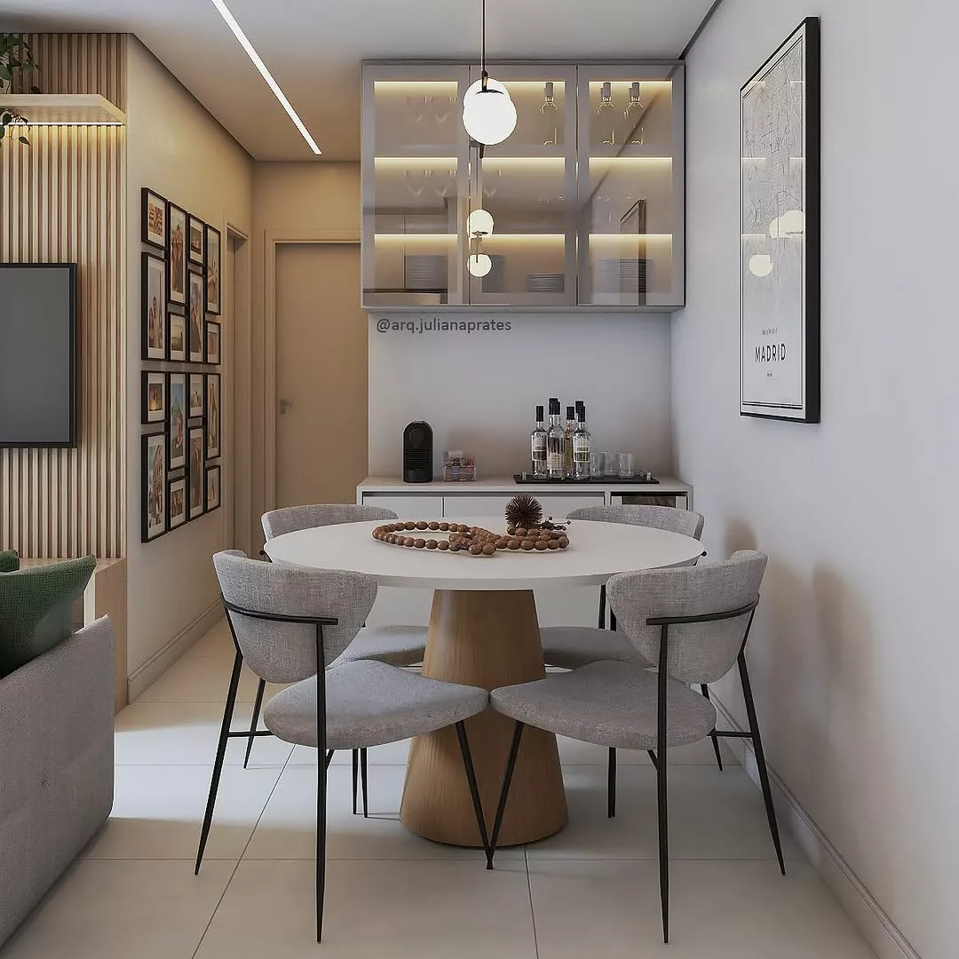 sala de jantar pequena com canto alemão