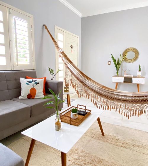 decoração de varanda com rede de descanso