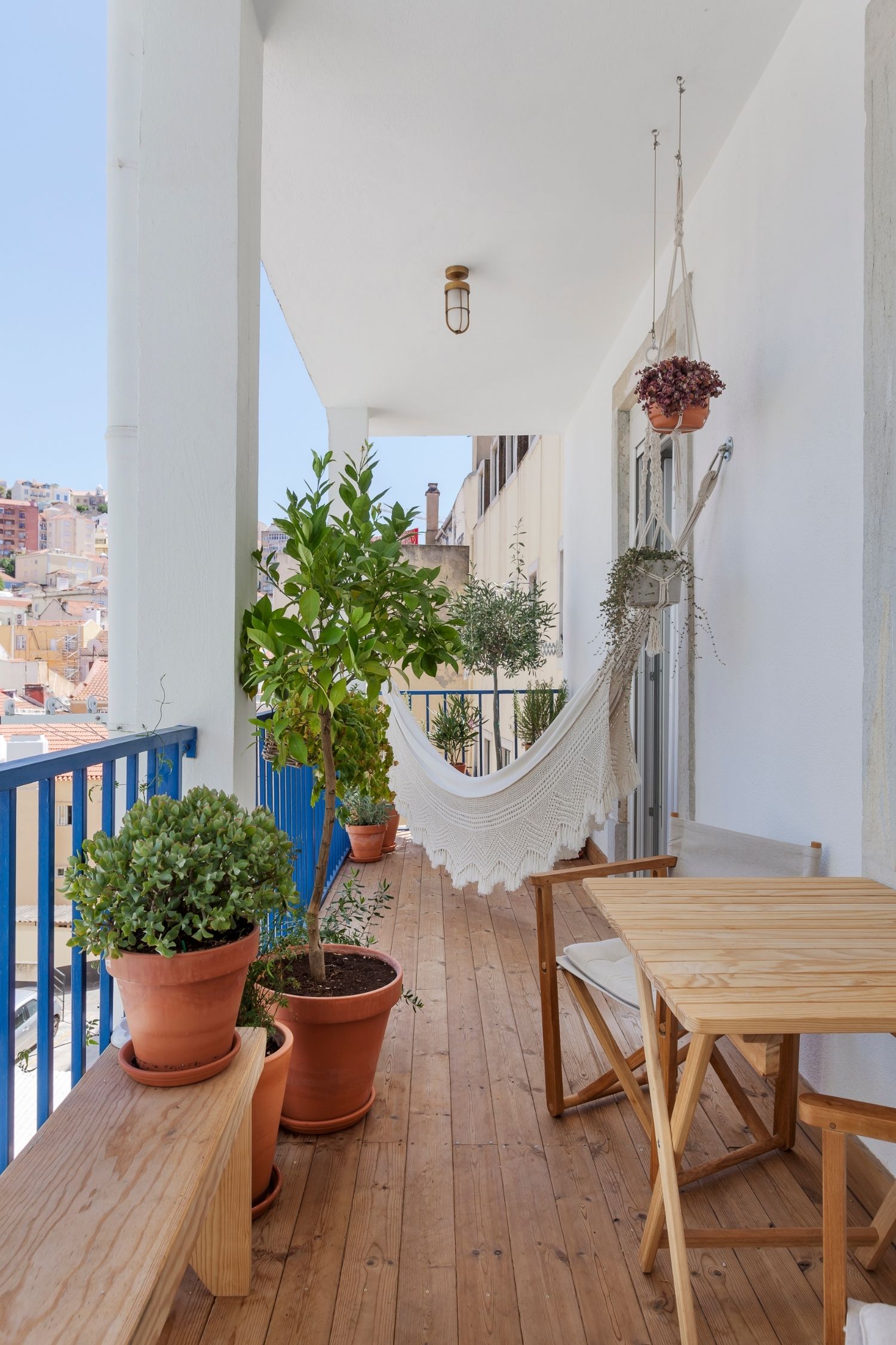 decoração de varanda com rede de descanso