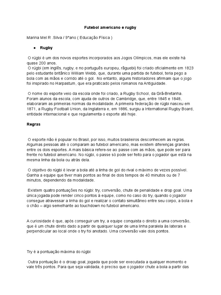 diferença entre rugby e futebol americano