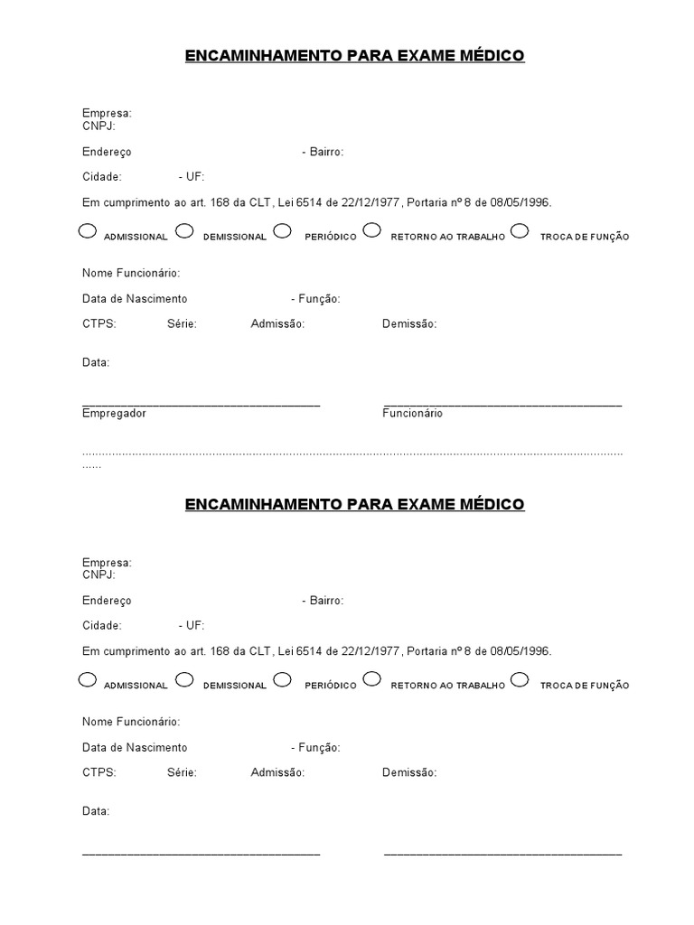 exame admissional e demissional