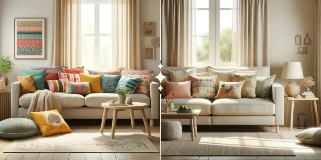 almofadas coloridas vs almofadas neutras qual escolher