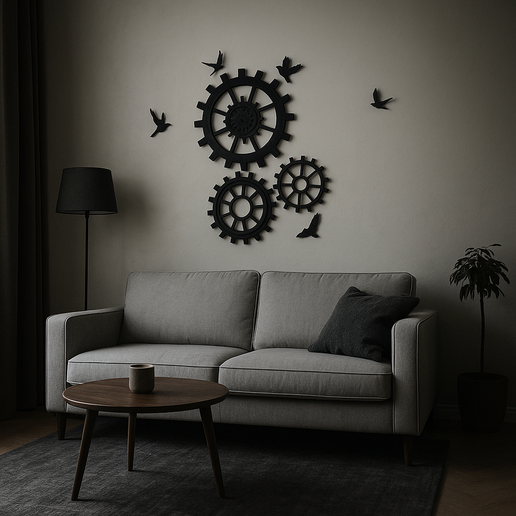 ideias de decoração com engrenagens para sala