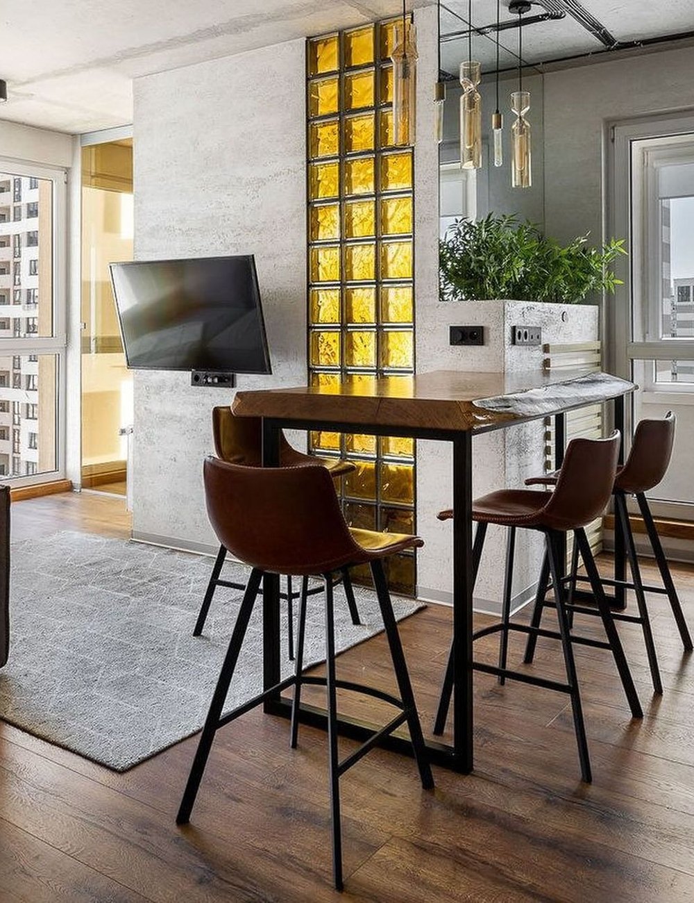 como fazer divisória de tijolo de vidro para cozinha