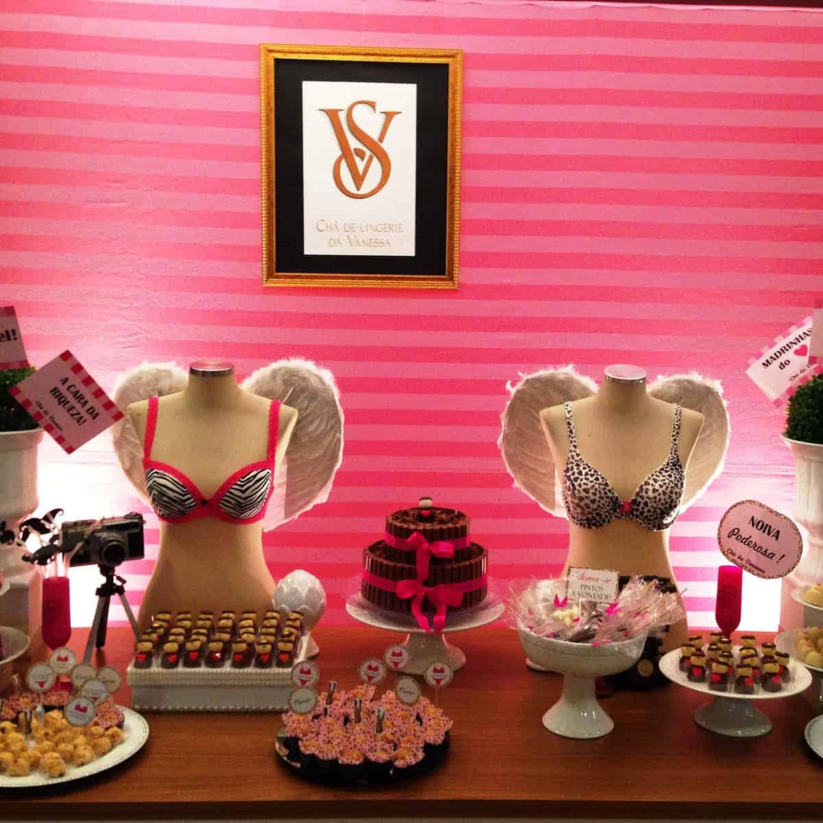 decoração chá de lingerie elegante