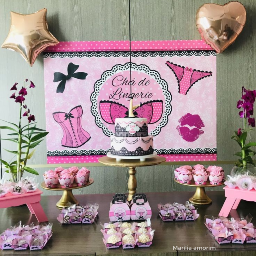 decoração chá de lingerie elegante