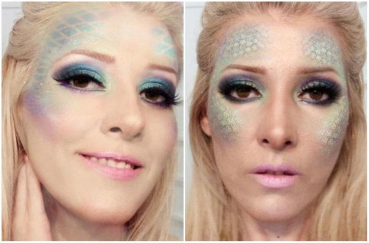 como fazer maquiagem de sereia com meia arrastão passo a passo