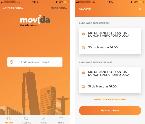 movida aluguel de carros app