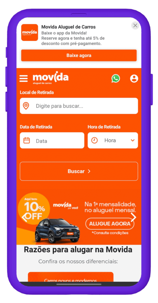 movida aluguel de carros app