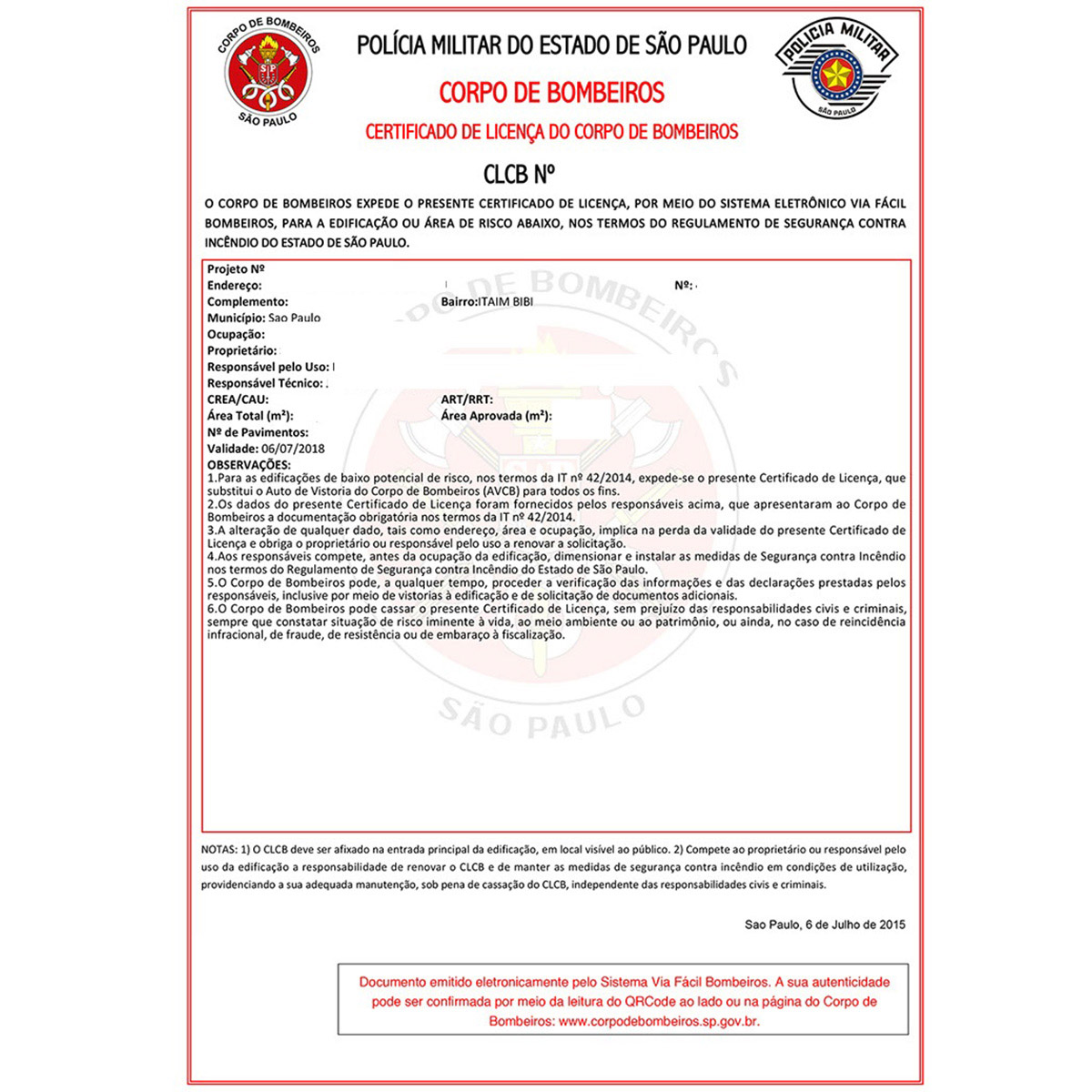 o que é licença do corpo de bombeiros