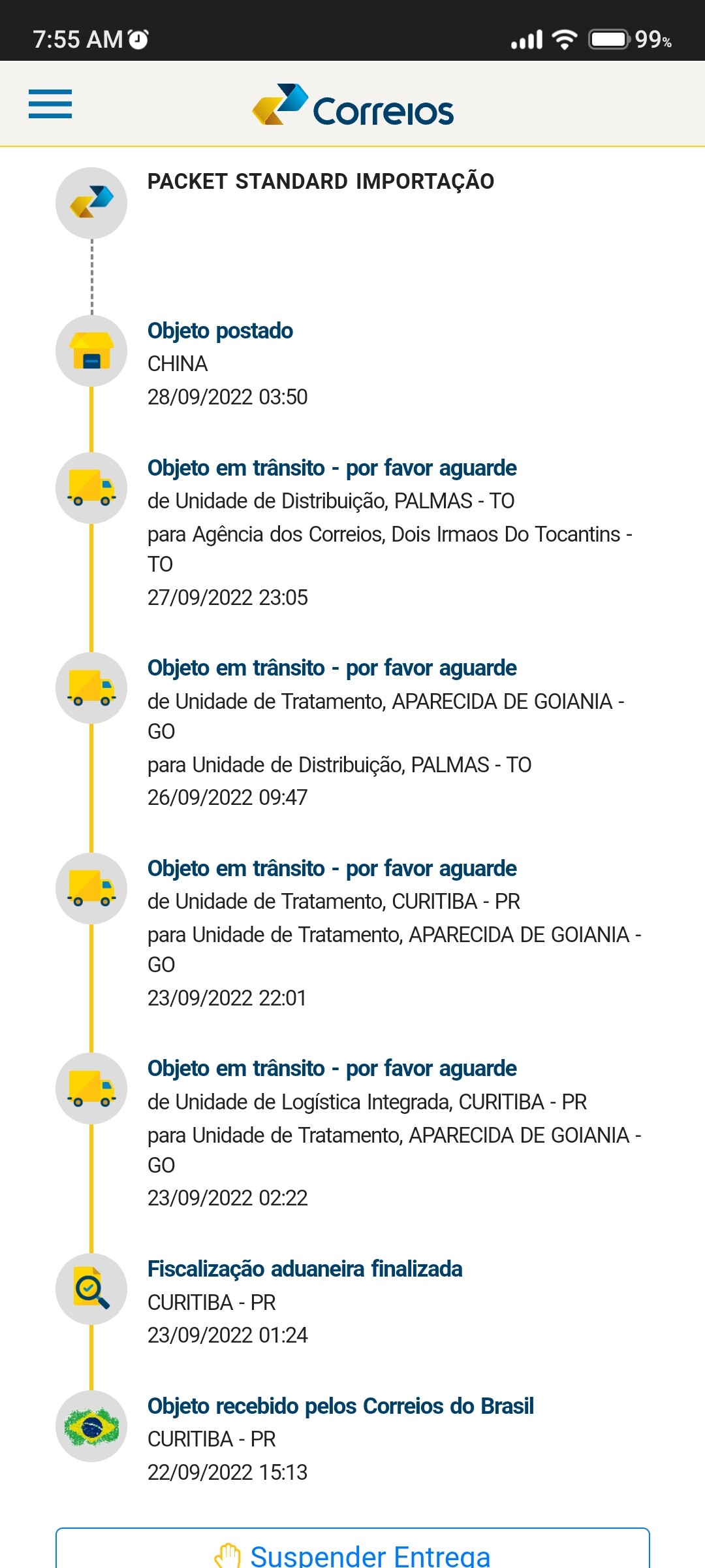 Objeto postado após o horário limite