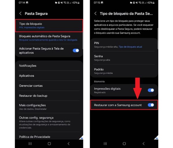 pasta segura samsung como usar