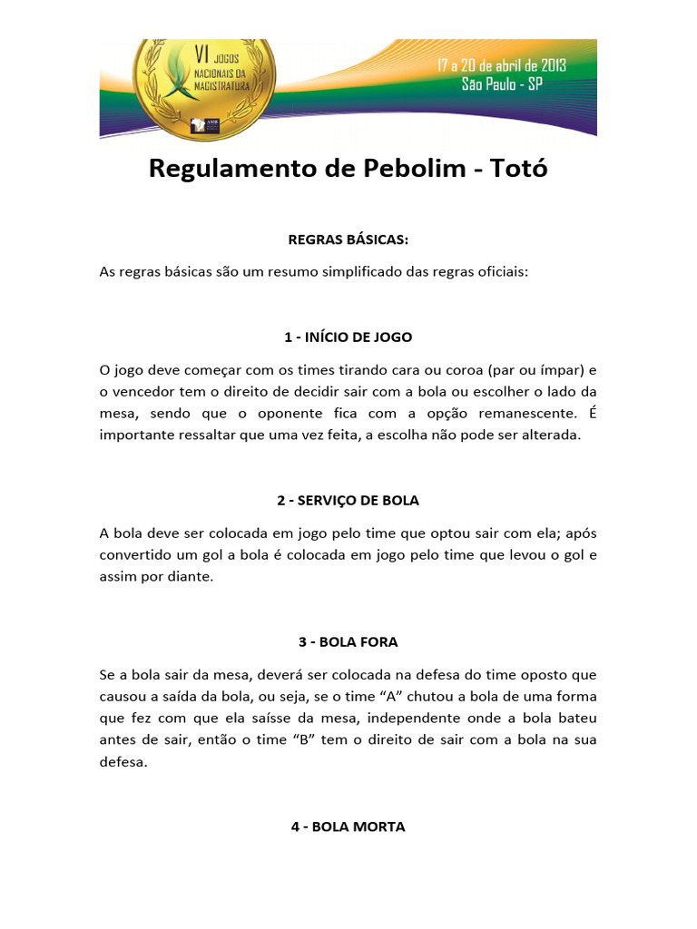 pebolim ou totó regras