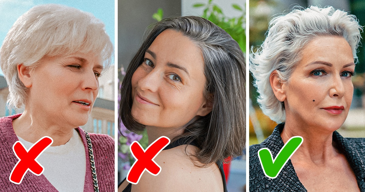 penteado coque despojado vs coque baixo com franja para cabelos grisalhos