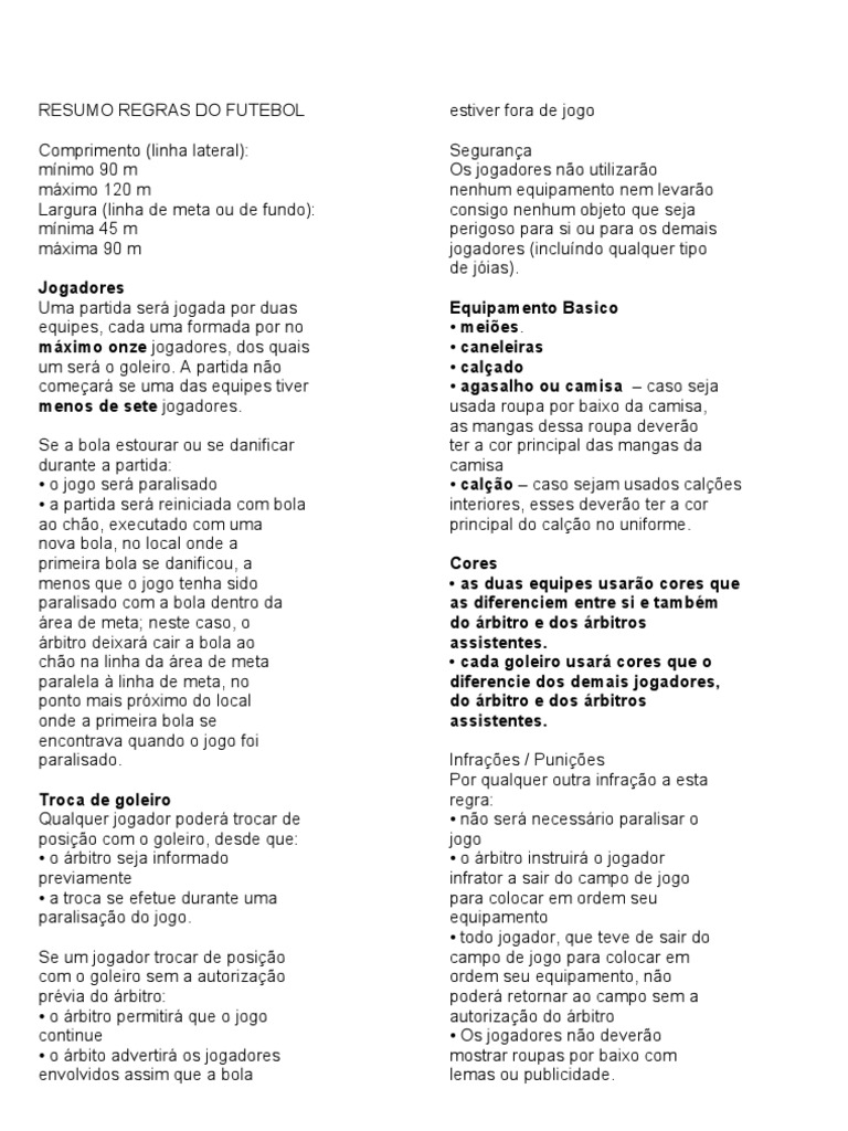 regras do futebol de campo resumidas