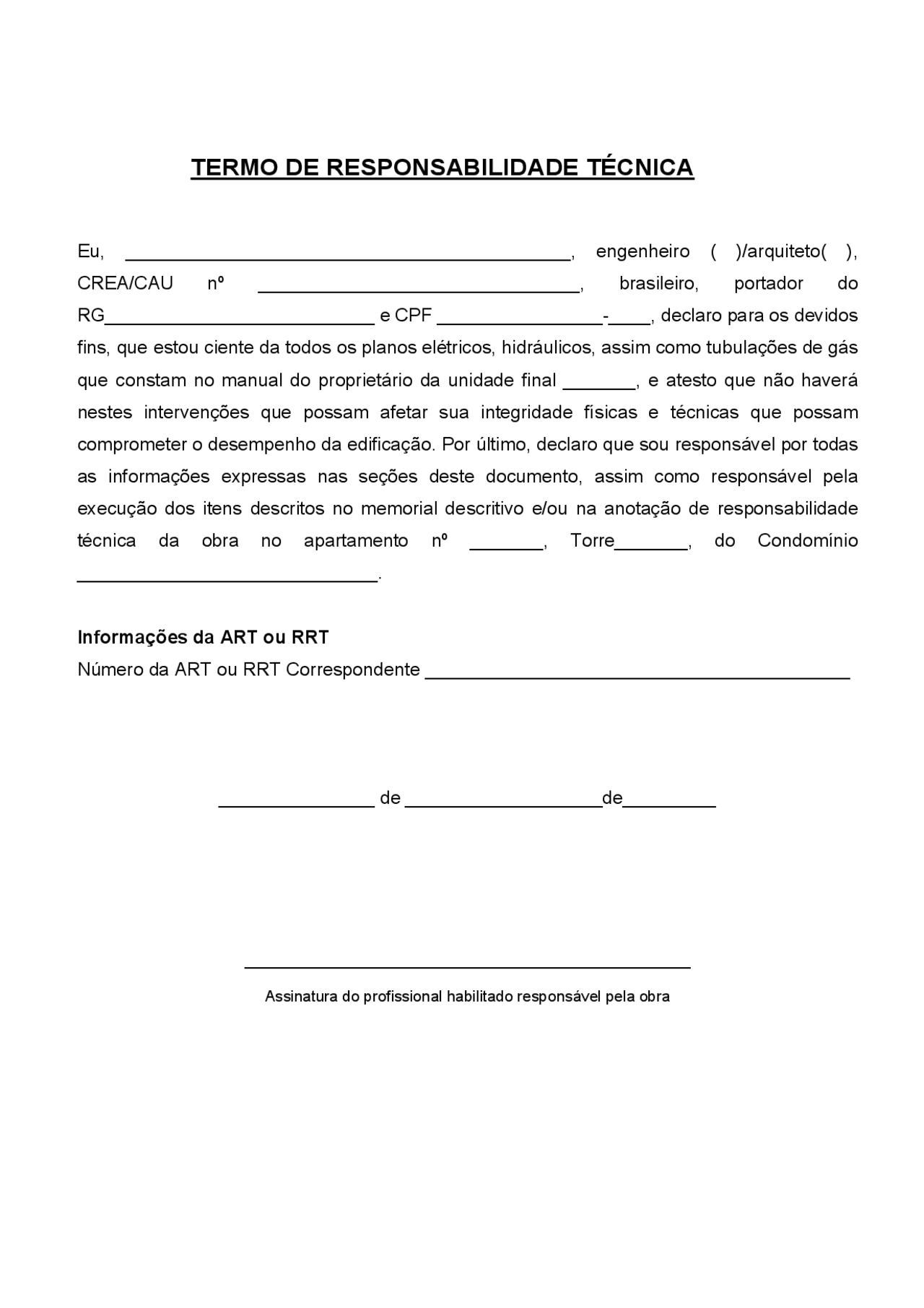 tipos de responsabilidade tecnica em obra