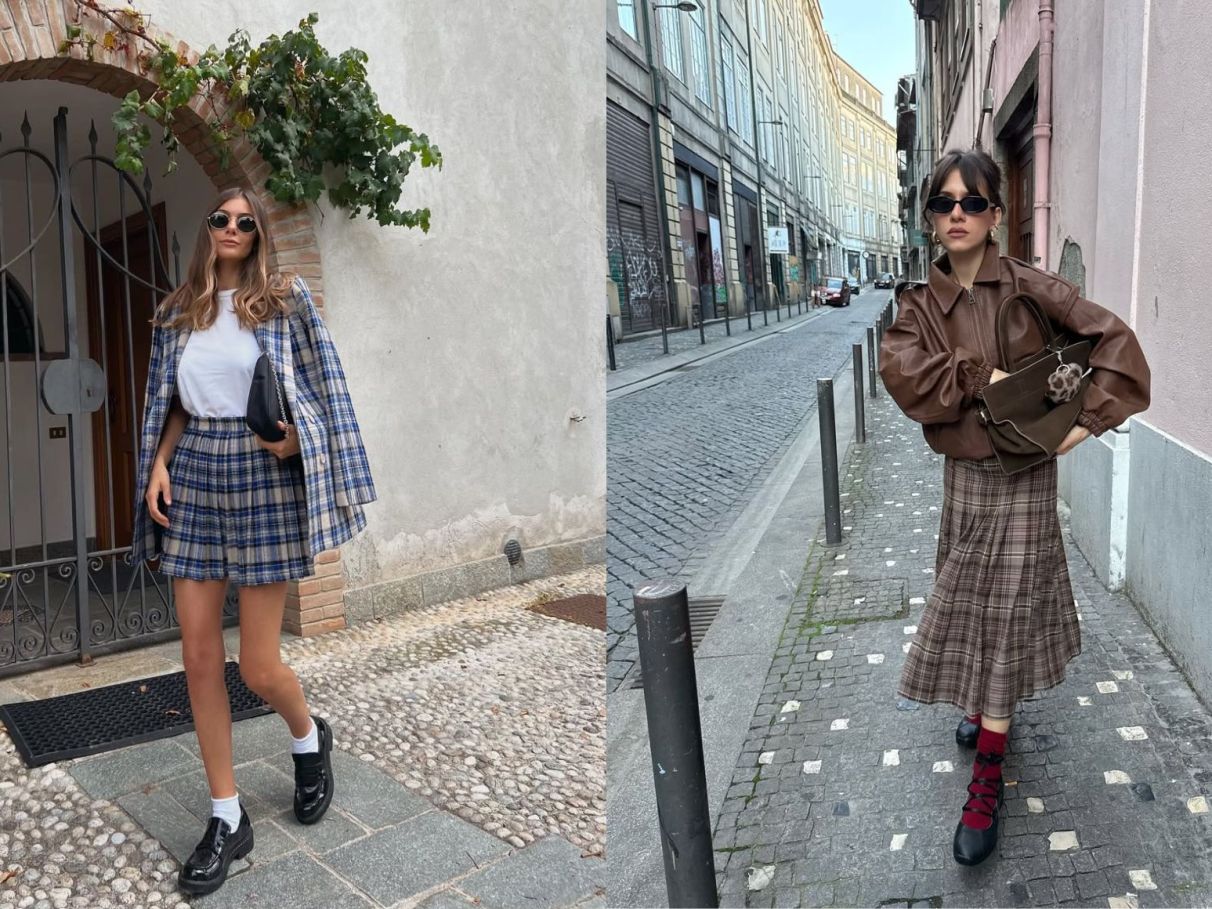 looks com saia xadrez estilo patricinha inspiração